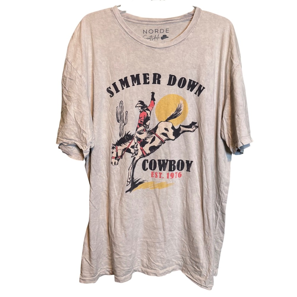 Norde Scottsdale Mens Western Simmer Down Cowboy Casual‎ Graphic Tee Tan Size XL